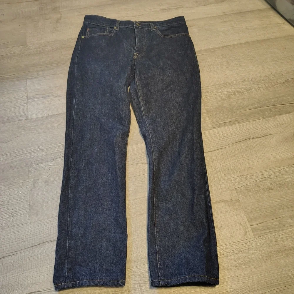 Sid Mashburn Mens Dark Wash Indigo Button Fly Straight Leg Denim Jeans 34x29